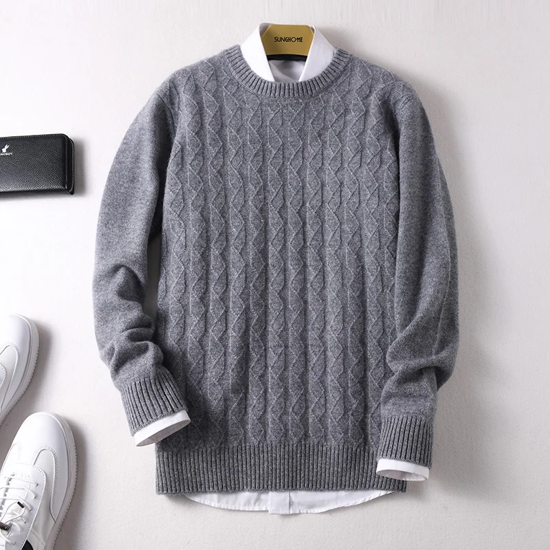 Sparsil, мужские вязаные пуловеры из чистого кашемира с круглым вырезом, теплые кашемировые свитера, зимние осенние повседневные шерстяные джемперы с длинным рукавом для мужчин - Цвет: Gray