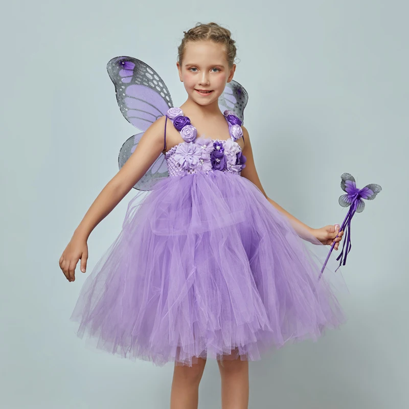 Lavander Flower Girl Tutu Dress Birthday Wedding Jr. Bridesmaid Tulle Dress Monarch Butterfly Kids Dance Recital Ball Gown (6)