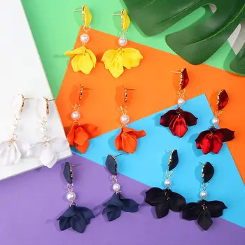 

JUST FEEL Multicolored Flower Petal Drop Dangle Earrings For Women 2019 Fashion Statement Pendientes Summer Earrings Jewelry