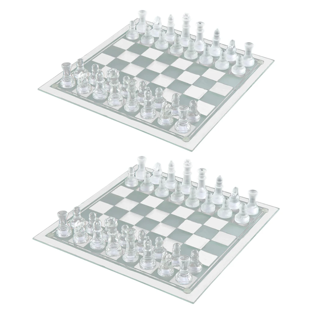 Crystal International Chess Board Game Glass Chess Set Elegant Pieces And Glass Board Game Frosted Clear 25x25cm