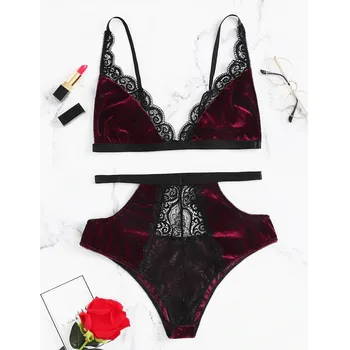 

CHEAP Underwear Women Sexy Women Wire Free Seamless Adjusted Lace Velvet Camisole Pajamas Sleepwear Hollow Shorts Set S-2XL