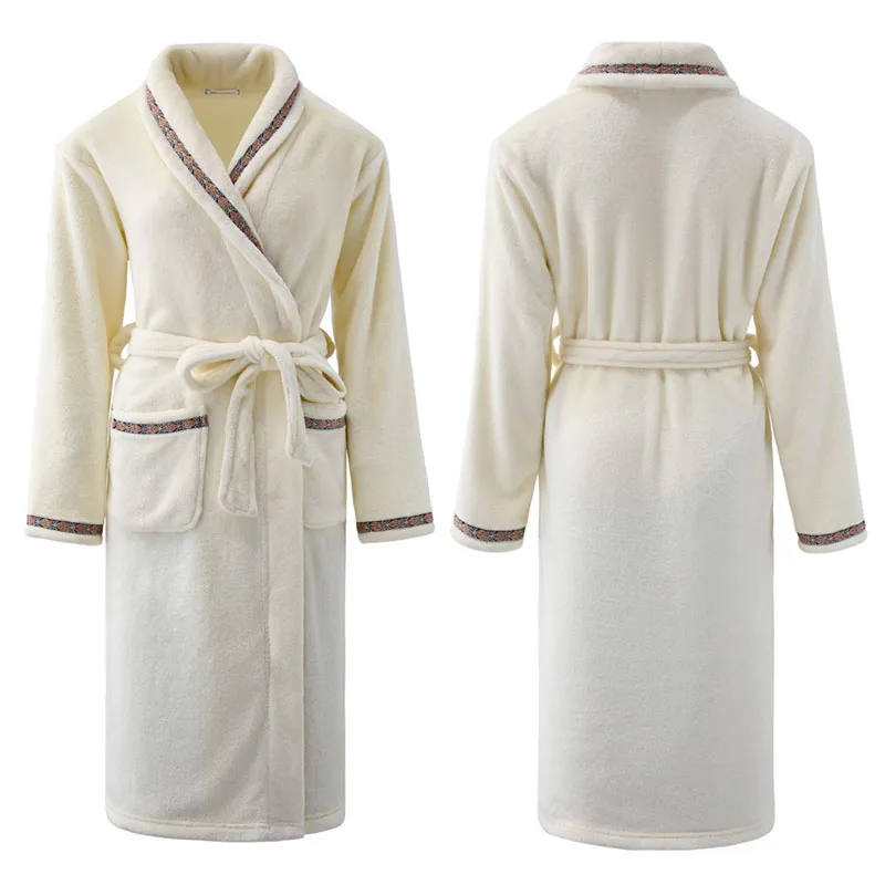 Sanderala Winter Flannel Robe V Neck Belted Women Full Sleeve Warm Sleepwear Elegant Satin Dressing Gown Bathrobe Home Pink Robe