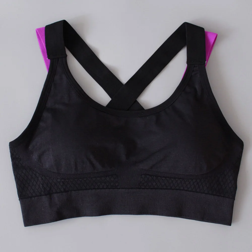 Черный 1PC Women Sport Bra Fitness Top Yoga Bra For Cup A-D Black Pink Gray Running Yoga Gym Fitness Crop Top Women Push Up Sports Bra - Цвет: Черный
