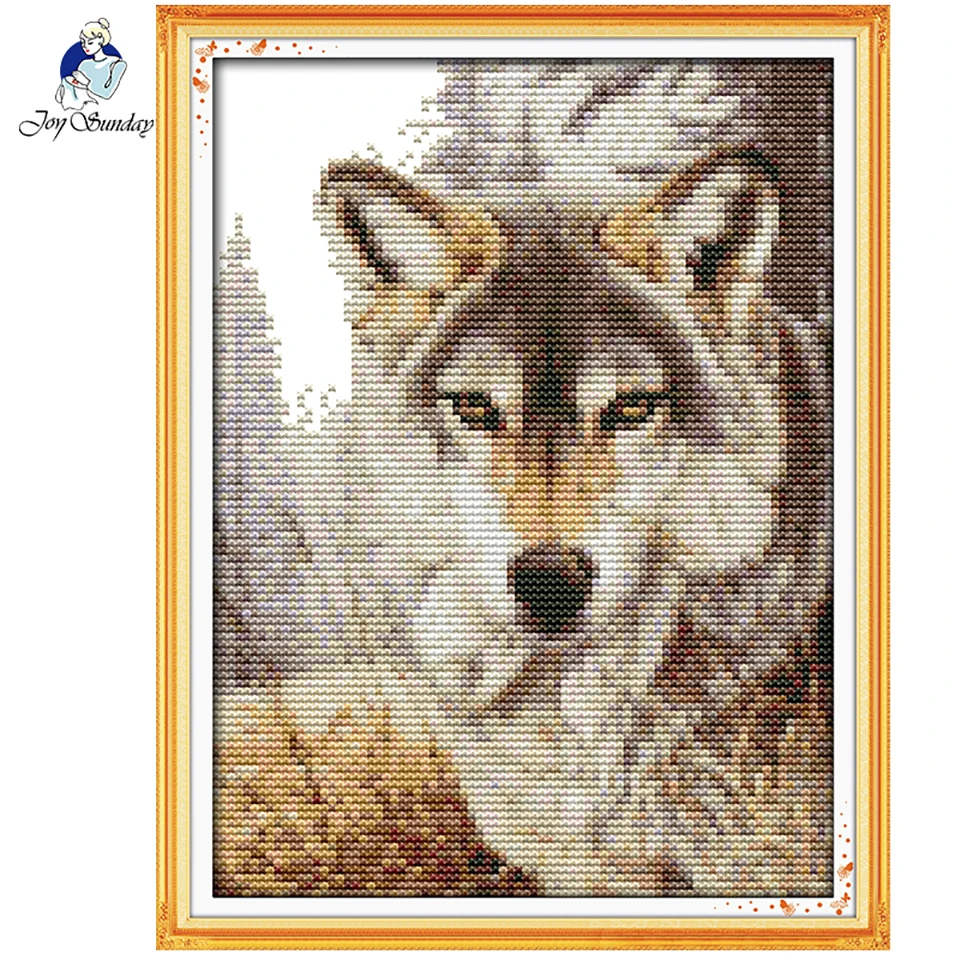 Joy Sunday Wolf spirit животный 14CT Печатный холст Набор для вышивки крестом Счетный узор DMC Набор для вышивки DIY домашний декор