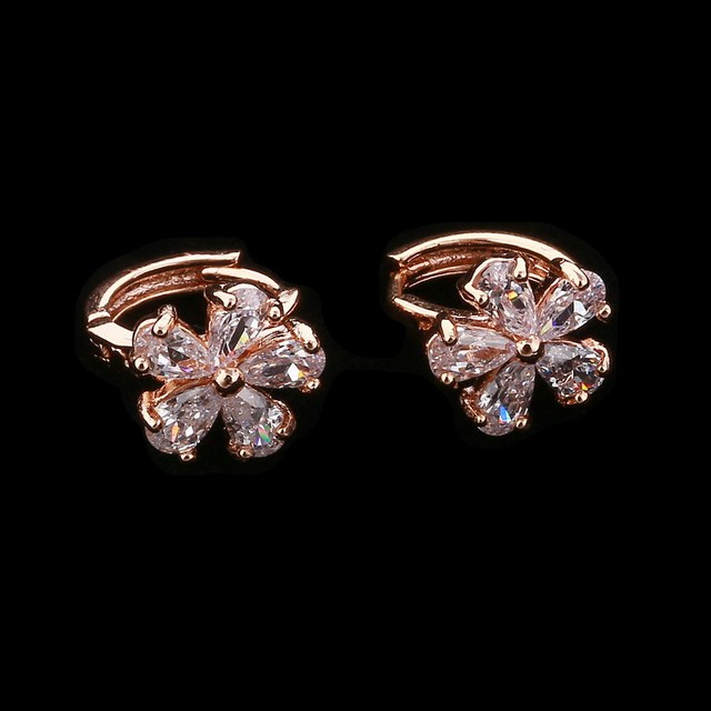 Kolczyki Rose Gold Color Hoop Earrings Flower Colorful Crystal Zirconia Stone Earrings For Women Jewelry Brincos