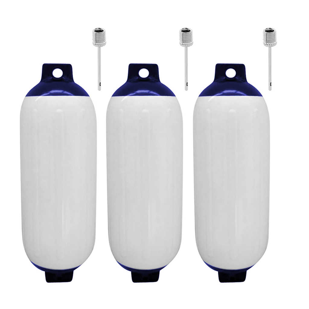 3pcs Marine Boat Fender Premium PVC Bumper Dock Shield Protection Blue White