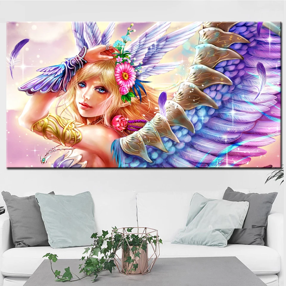 Сделай сам с рисунком из аниме крылья вышивка стразами девушка изображением