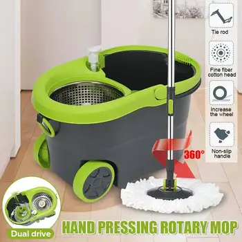 

New Hand-pressing 360 Degree Automatically Spining Mop And Bucket Kitchen Absorbent Mop Home Floors Cleaning Washing Drying Mop