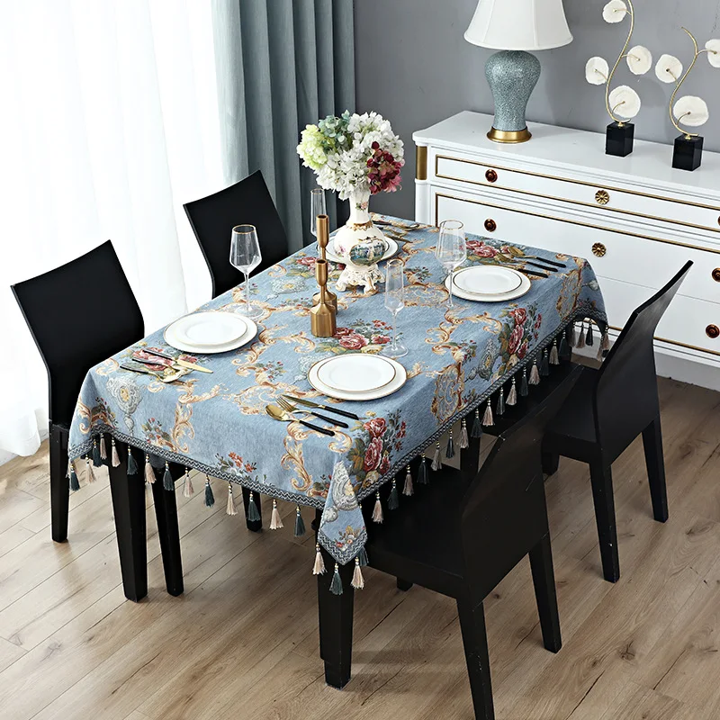 

Table Cloth Kitchen Table Rectangular Tablecloth Blue European Style High-End Banquet Shooting Background Mats Tools