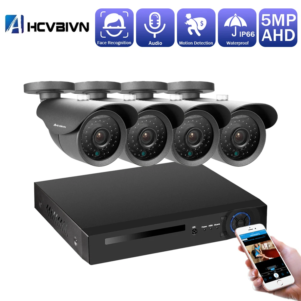 Домашняя камера cctv системы 4CH 6 в 1 AHD TVI CVI CCTV комплект 5.0MP Крытый Открытый