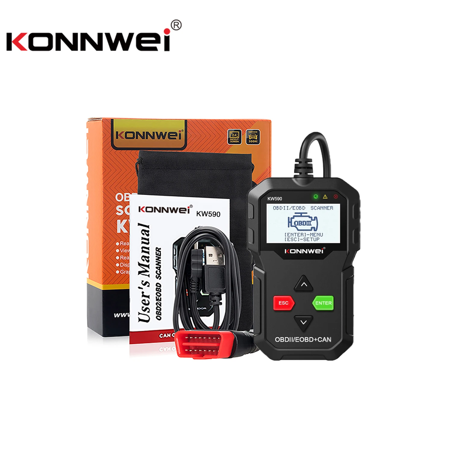 

KONNWEI OBD II считыватель кодов KW590 OBD2 диагностический сканер проводной автоматический полный инструмент для сканирования двигателя