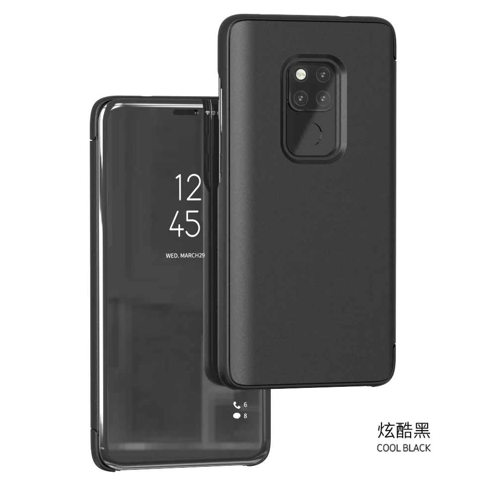 Умный зеркальный чехол для телефона для samsung Galaxy S10 S9 S8 плюс S10E A6 A8 A7 Note 8 9 A10 A30 A40 A50 A60 A70 M10 M20 M30 крышка - Цвет: Черный