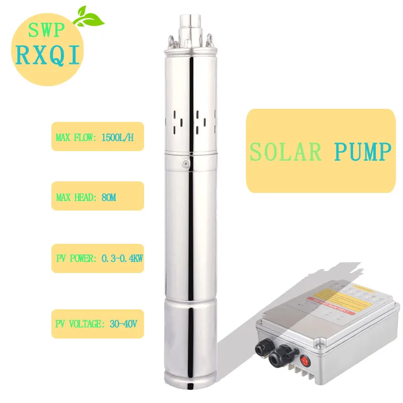 

SOLAR WATER PUMP 3" Screw Pump power 210w Max flow 1500L/H Max head 80m Outlet 0.75" Solar Submersible Pump for irrigation