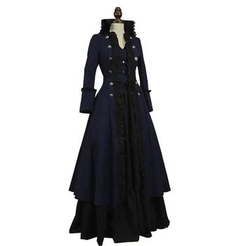 

Ladies vintage dress Solid Medieval Retro Renaissance Maxi Dress Long Sleeve Plus Size buttons a line party club dresses women