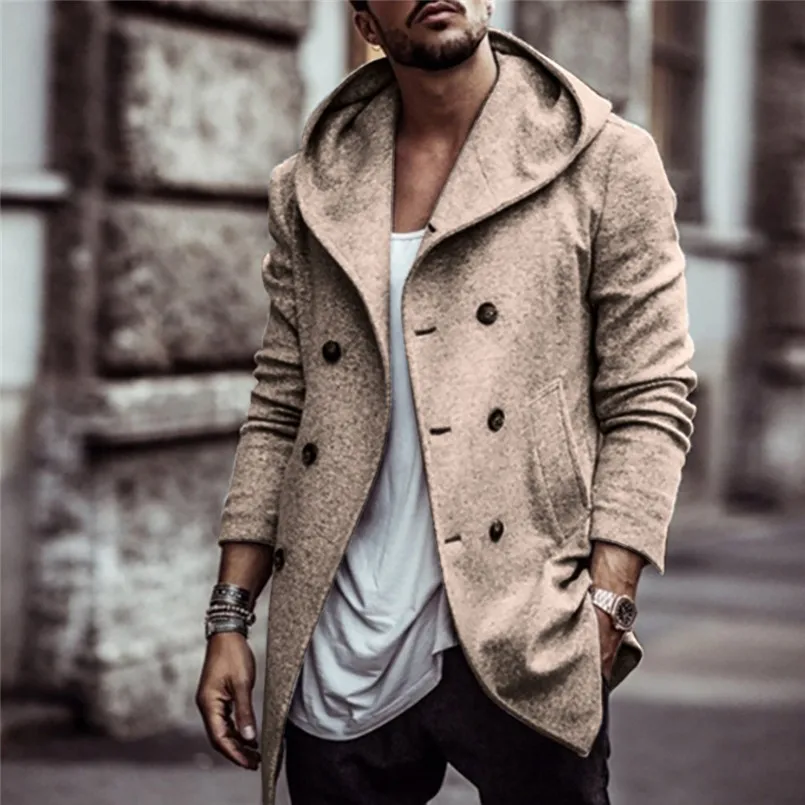 Мужская новая зимняя стильная модная шапка и шерстяное пальто, удобное теплое пальто#4n06