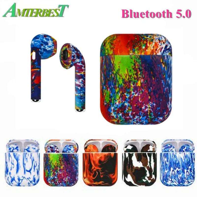 AMTERBEST I9S заказной продукт цветной рисунок Bluetooth наушники Близнецы Bluetooth стерео гарнитура наушники для bluetooth-устройства