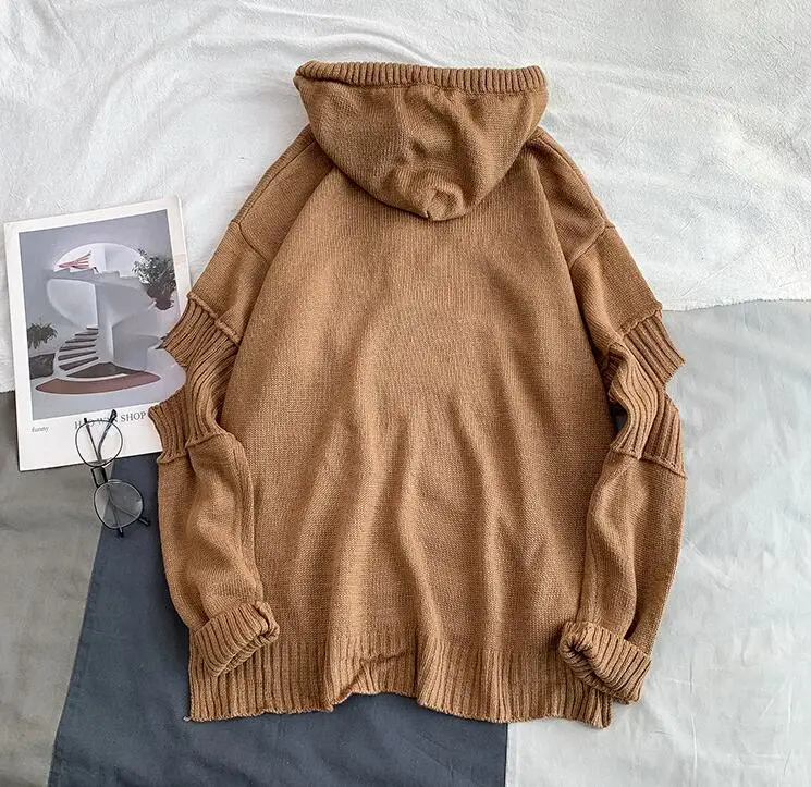 Pull homme худи на шнурке свитер для мужчин с длинным рукавом полые мужские свитера-худи Повседневный вязаный женский пуловер для мужчин