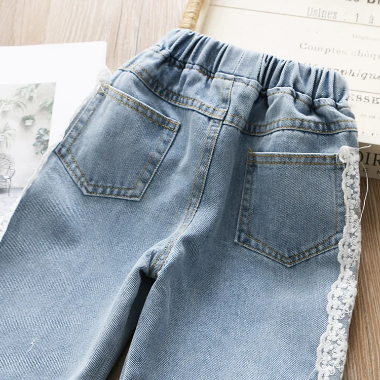 Весенние модные джинсы, широкие штаны, сетчатые кружевные джинсы