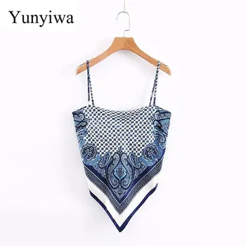 

2020 New Women Vintage Paislry Print Spaghetti Strap Sexy Chic Camis Tank Ladies Summer Backless Bowknot Sling Tops