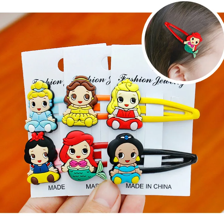 

1pair Cartoon PVC Snow White mermaid Princess Bale hair Clips bobby pin gift for kids