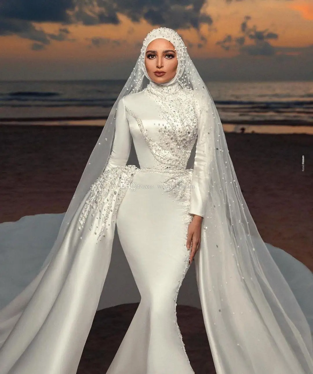 White Modest Islamic Muslim Wedding Dresses With Hijab, Ball Gown Long  Sleeves Arabic Bride Dress Applique Lace Full Length From Sexybride,  $126.03 | DHgate.Com