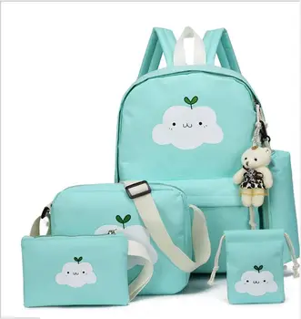 

4pcs Printing School Bags For Girls Teenager Schoolbag Fashion School Backpacks For Children Kids Travel Bag Black Bagpack 2020