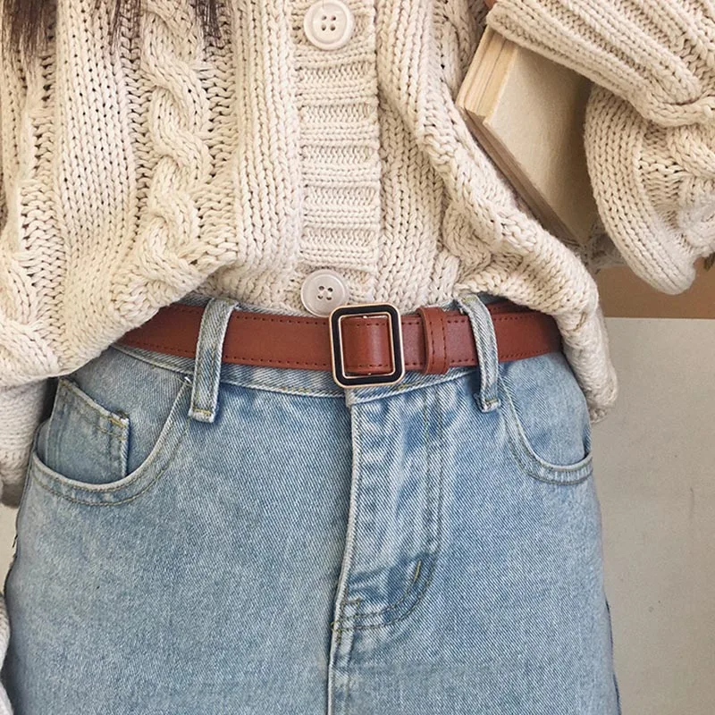 

Fashion Women PU Leather Belts Metal Squar Buckle Designer High quality Waist Belt Casual Ladies Girl Dress Jeans Wild Waistband