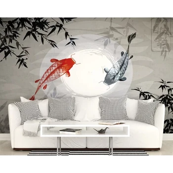 

Free Shipping Customize Wall Stickers Chinese Fishes Painting Wall Mural Decals Creative Design for Home Deco Photo Wallpaper