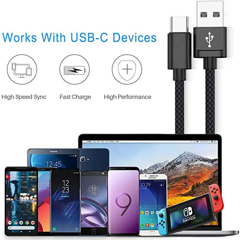 Usb type C зарядный кабель с нейлоновой оплеткой зарядный шнур, работает с samsung Galaxy Note 9 8 S8 S9 S10 10 Plus S10E S10+, LG V50 V40