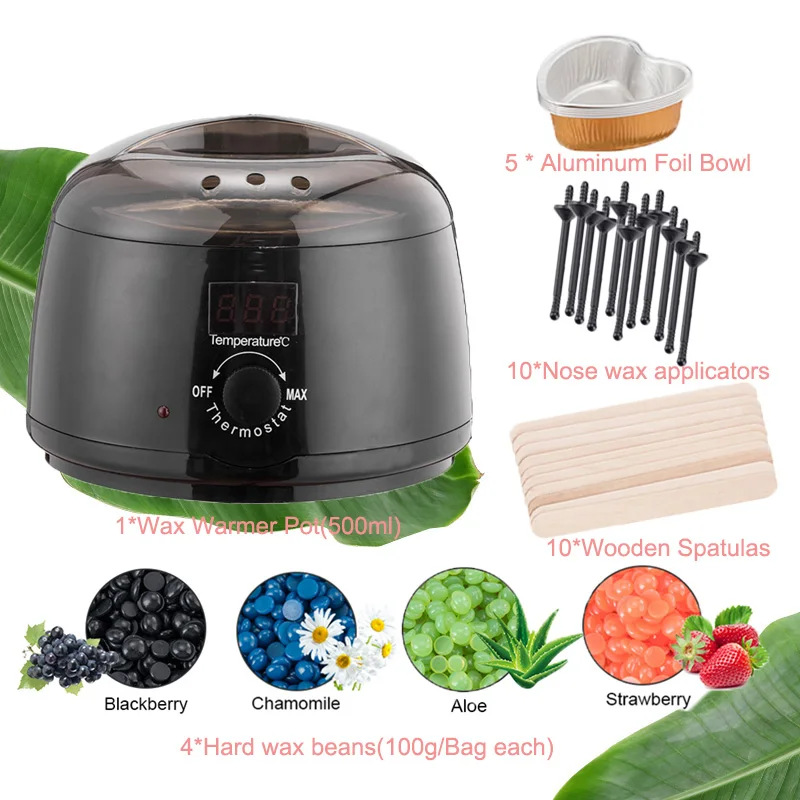 

Hair Removal Waxing Kit Wax Warmer Pot Electric Temperature Display Digital Paraffin Heater With 4 Flavor Wax Beans
