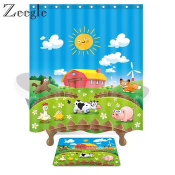 

Zeegle Printed Animals Bath Mat Set Anti-slip Doormat with Shower Curtain Toilet Decor Shower Mat Bathroom Rubber Floor Mat