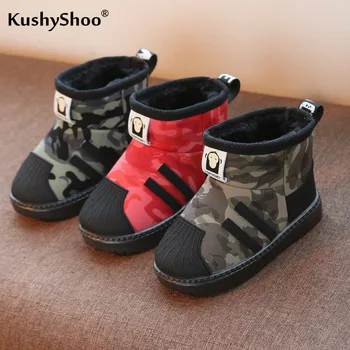 

Kushyshoo snow boots 2020 new fashion plus velvet warm durable shoesanti-skid waterproof camouflage soft bottom children's boots
