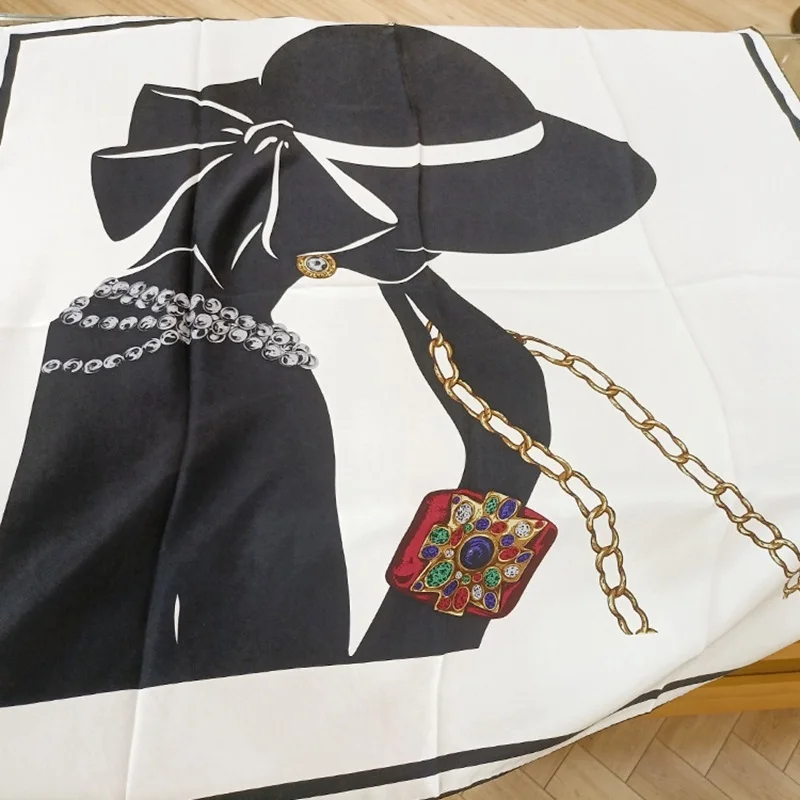 

Modern Lady Print 100% Natural Silk Scarf Neckerchief Women Luxury Square Head Scarves for Hair Wrapping 35"x35"