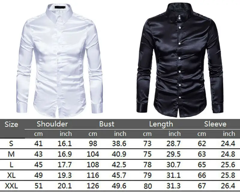 New Fashion Men's Silk Satin Shirts Long Sleeve Satin Smooth Tops Plain Business Ruffled Vintage Wedding Tuxedo Formal Shirts New Fashion Men's Silk Satin Shirts Long Sleeve Satin Smooth Tops Plain Business Ruffled Vintage Wedding Tuxedo Formal Shirts