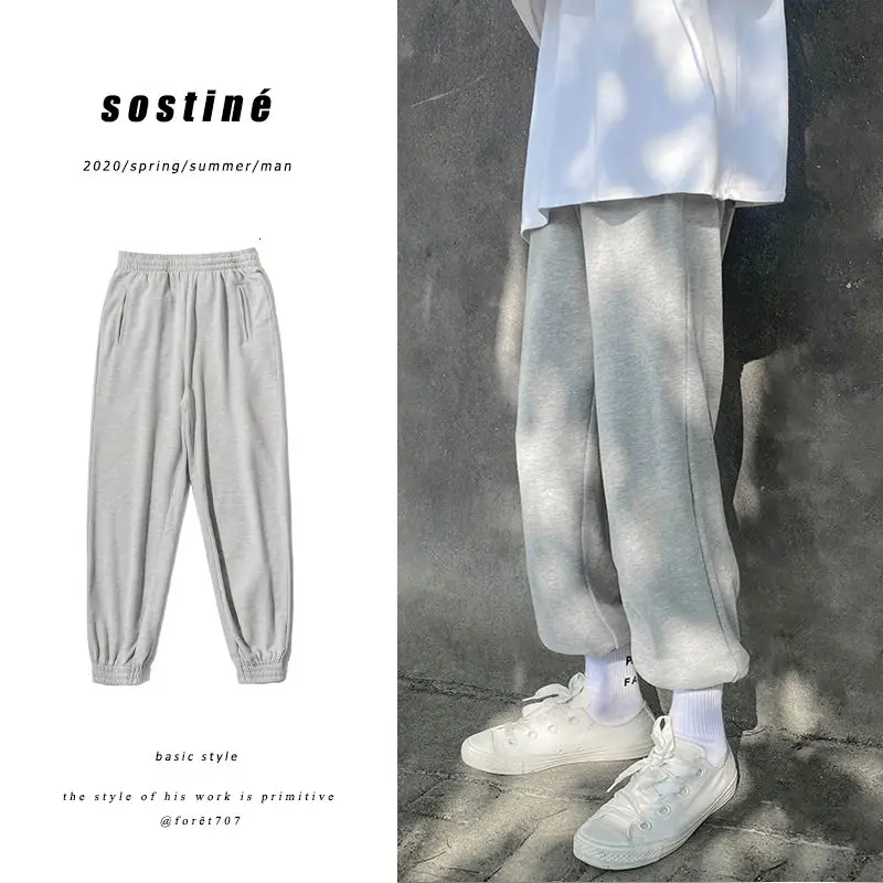 

Autumn Cotton Sweatpants Men's Fashion Solid Color Casual Pants Men Streetwear Loose Straight Trousers Mens Joggers Track Pants