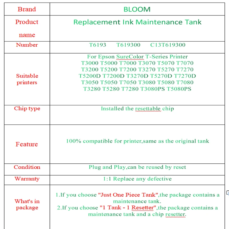 T6193 T619300 резервуар для отработанных чернил для Epson T3000 T5000 T7000 T3200 T5200 T7200 T3270 T5270 T7270 для заправки принтера коробка
