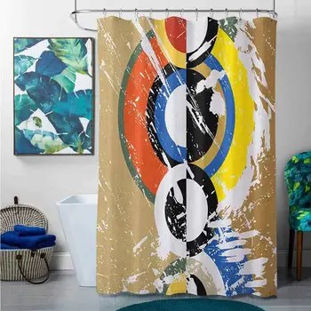 

Shower Curtains That Dont Need a Liner Art,Abstract Geometric Grunge Stylized Circles Triangles with Paint Strokes Trippy