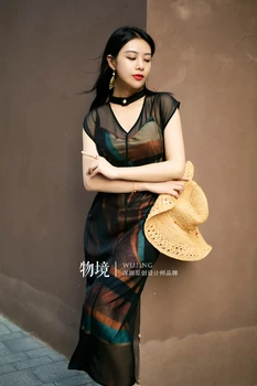 

20101 2020 Summer Dress Rainbow wheatland series charming rainbow glass yarn dress