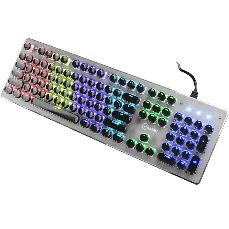

Steam Punk Mechanical Keyboard Keyclick Metal Retro round Parts Back Light Keyboard for Gamers Fully Plug Desktop Internet Bar