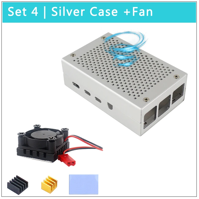 Raspberry Pi 4 Model B Aluminum Case Silver Black Box Metal Shell Optional Cooling Fan Heat Sinks for Raspberry Pi 4 - Цвет: Set 4