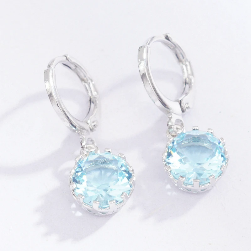 

6 Colors Round Stones Hoop Earrings Girl White Gold Color AAA CZ Fashion Earring Hoops Women Wholesale Earings
