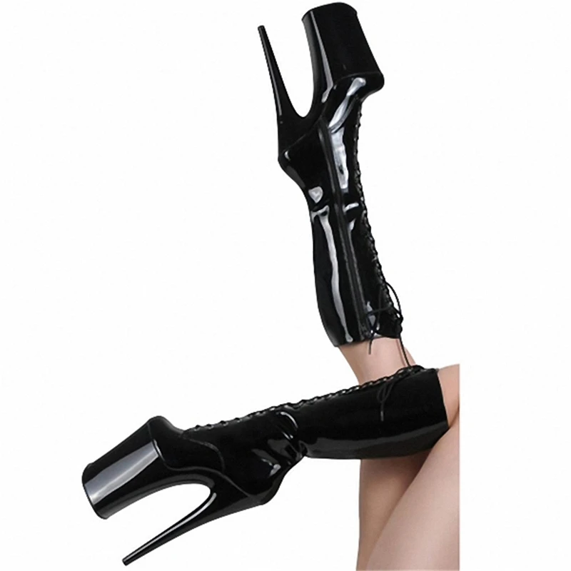 

European Style Fetish Solid Super High Heels Women Shoes Thick Platform Boots Leather Round Toe Botines Autumn