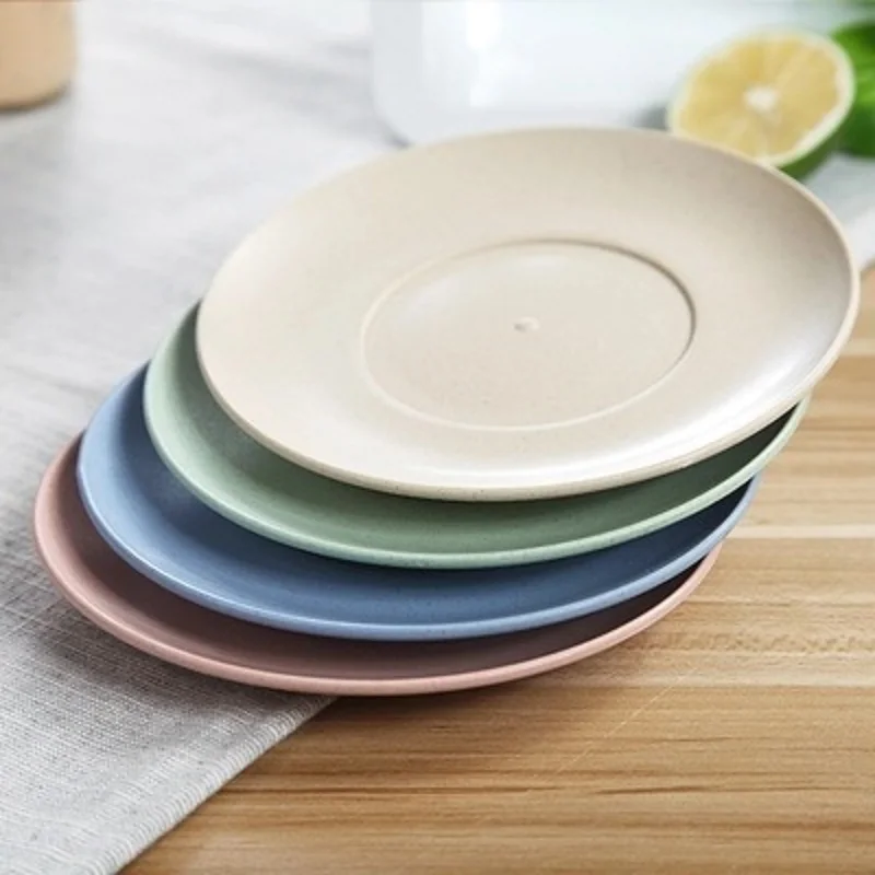 

Hot 4Pcs/Set Creative Pure Natural Wheat Straw Plate Dish Multifunction Foods steak Dish Dessert snack Wheat Kitchen cutlery set