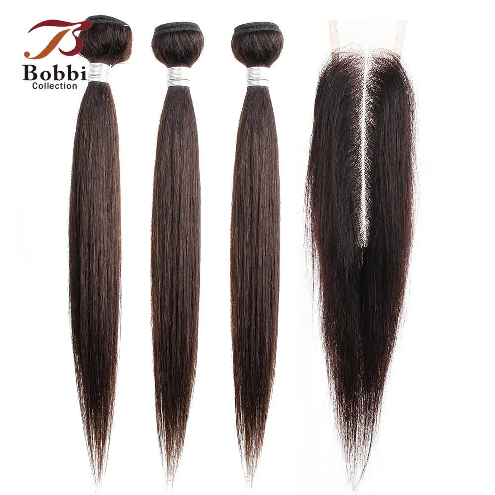 BOBBI коллекция индийские прямые волосы пучки с 2x6 Ким К closureкоричневый не Реми человеческие волосы переплетения пучки с кружевом Закрытие