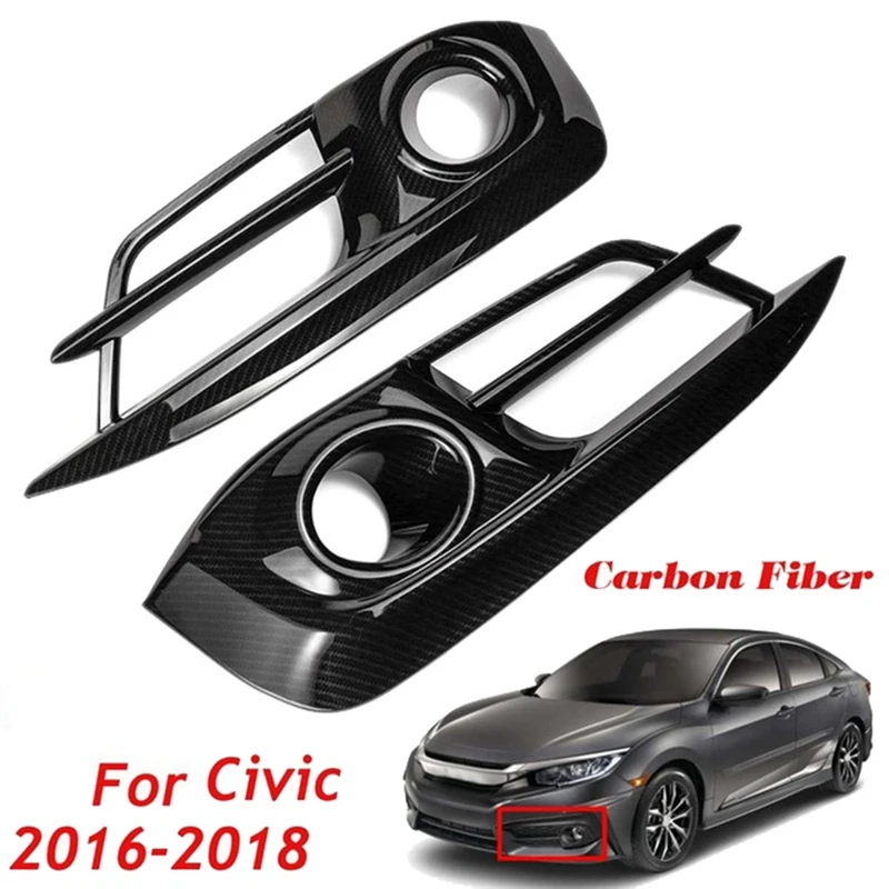 Front Bumper Fog Light Cover Trim Overlay Molding Lamp Grille for Honda Civic 10Th 2016 2017 2018 Carbon Fiber Look | Автомобили и