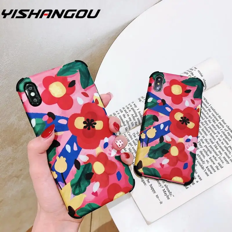 

YISAHNGOU Phone Case For iPhone XS Max XR X Watercolor Flower Armor IMD Case Soft Cover For iPhone 10 8 7 6 6s Plus Coque Fundas