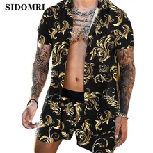 Men Hawaiian Sets Printing Summer Short Sleeve Button Shirt Beach Shorts Streetwear Casual Mens Suit 2 Pieces  New collection