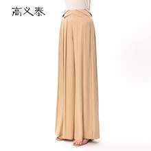 GAOYITAI Stylish Solid Silk Culottes Office Ladies Pleated Pantskirt Three-dimensional Decoration Wide Leg Pants Autumn KY011