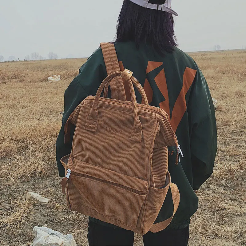 

Women Corduroy Backpacks Vintage Travel School Laptop Knapsack Teenager Girls Large Capacity Fashion College Daily Bagpack B064