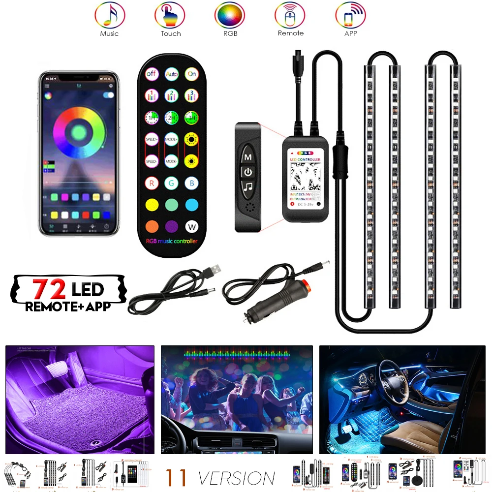 LED Car Foot Light Ambient Lamp With Wireless APP Control Waterproof Decorative of Automotive Interior Lights | Автомобили и